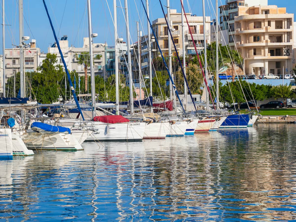 Sailing boats moored in the Heraklion marina